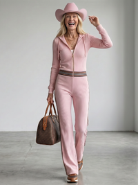 Malory | Zip-Front Enganliegender Overall – Rosa