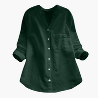Lockere Hemdbluse für Damen - Langarm, Stehkragen & Casual – Grün