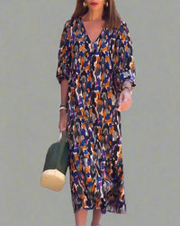Walburga | Retro Maxikleid mit V-Ausschnitt und Eleganter Bequemlichkeit – Mehrfarbig