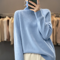 ADELINE - STRICKPULLOVER MIT HOHEM KRAGEN – Blau