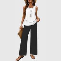 Karin | Damen Zweiteiler Weitbein Hose Set Elegant Koordiniert Modern – Schwarz