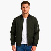 Herren Bomberjacke mit geripptem Saum und Ärmeltasche – Oliv