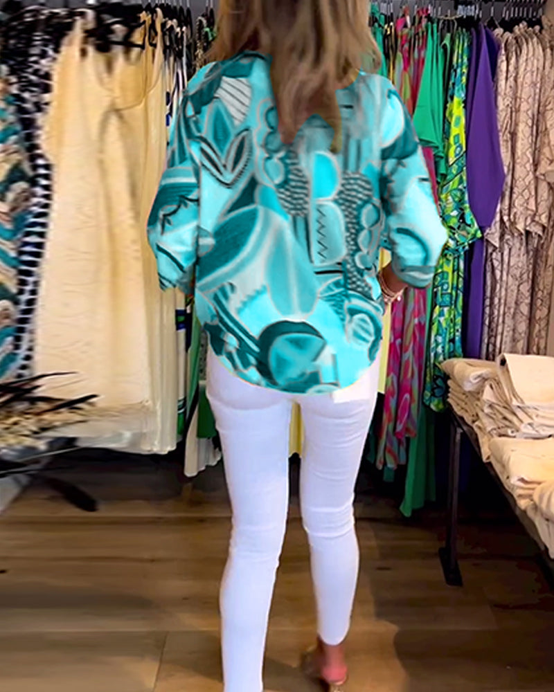 Heidi-Mode | Bunte Langärmlige Bluse mit Print