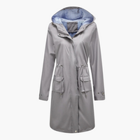Damen Trenchcoat mit Kapuze und Fronttaschen – Grau
