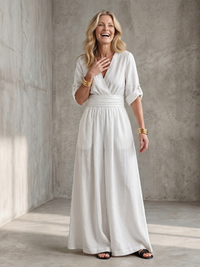 Wanda | Kreuz-Front Weitbeiniger Jumpsuit – Weiß