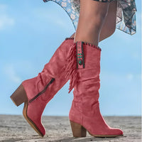 Boho Western Cowboystiefel für Damen | Wadenlang – Rosa