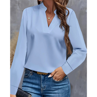 Damen V-Ausschnitt Langrarm Bluse | Bequeme – Blau
