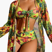 3-teiliges Bikini-Set - Damen Strand-Outfit mit Cover-up – Gelb