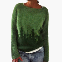 Damen pullover mit Rundhalsausschnitt und Baum-Muster – Grün