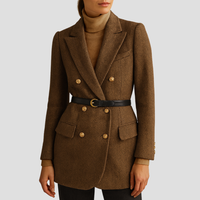 Gürtelter Tweed-Mantel – Braun