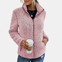 Claudia | Damen Lässige Reißverschluss Fleecejacke – Rosa