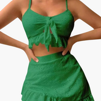 Bikini-Set Damen - 3-teilig mit Rüschen & High-Waist Design – Grün