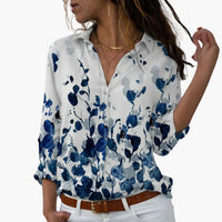Blumen Colorblock Bluse für Damen - Stilvoll & Bequem – Himmelblau