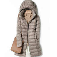 Damen Lange Winter Puffer Jacke | Kapuze – Khaki