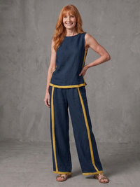 Inara | Ärmelloses Top mit weitem Bein Kontrast-Hosen-Set – Blau