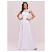 Damen Kleid mit Plissierten Kappenärmeln | Maxi – Weiß
