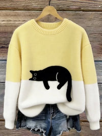 Klaisey™ - Damen-Sweatshirt mit Katzenmotiv – Gelb