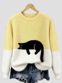 Luna | Damenpullover mit Katzenmotiv – Gelb
