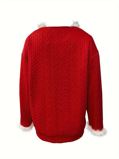 Reivlora | Weihnachtlicher Pullover mit Kunstfellbesatz