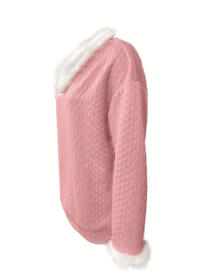 Reivlora | Weihnachtlicher Pullover mit Kunstfellbesatz