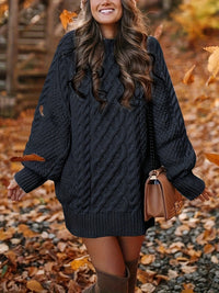 Chloé – Strick Pullover Kleid mit Zopfstrick – Schwarz