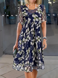 ALISA - FLIESSENDES KLEID MIT BLUMENMUSTER – Marine