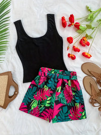Mabel | Damen Sommerurlaub Bedruckte Weste und Shorts Set – Mischfarben
