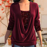 Prescilla - Langes Sequin Bluse – Rot