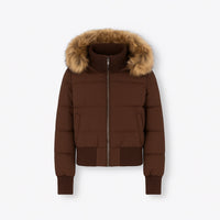 Gesteppte Winterjacke für Damen mit flauschig besetzter Kapuze und breitem Rippbund am Saum – Braun