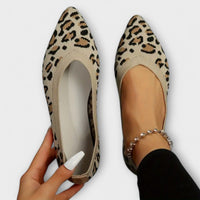 Leopard gemusterte spitze Flats – Apricotfarbener Leopardenprint
