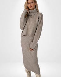 Ärmelloses Maxi Strickkleid mit Cropped Rollkragenpullover | Strickset für Damen – Khaki