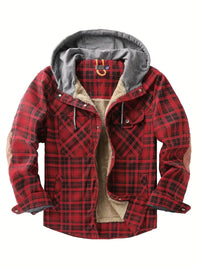 Keymirae | Warmer Fleece-Kapuzenmantel im Retro-Stil mit Karomuster für Herbst oder Winter – Rot