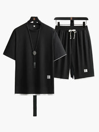 Herren-Freizeitset mit Kurzarmhemd und Shorts – Schwarz