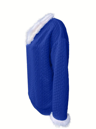 Reivlora | Weihnachtlicher Pullover mit Kunstfellbesatz