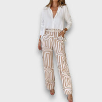 Vianne – Sommer-Set mit lockerer Hemdbluse – Beige