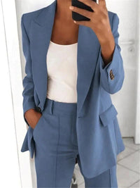 Sommerlicher Hosenanzug für Damen - Leichter Zweiteiler mit Blazer und Stoffhose – Hellblau