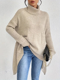 Dreivona | Stylischer Rollkragenpullover mit nach unten abfallendem Saum – Aprikose