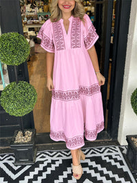 Damen Elegantes Ausgestelltes Ibiza Kleid | Midi – Rosa