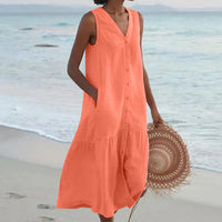 Rocio™| Ärmelloses Hemdblusenkleid mit V-Ausschnitt – Orange