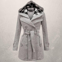 Lehmann Modehaus | Damen Kaschmirmantel mit Kapuze und Gürtel – Hellgrau