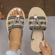 Aurora | Elegante flache Sandalen im chinesischen Ethnostil für Frauen – Schwarz