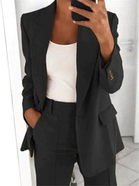Sommerlicher Hosenanzug für Damen - Leichter Zweiteiler mit Blazer und Stoffhose – Schwarz