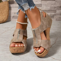 Misfa | Stylische Retro-Keilsandalen mit Reißverschluss – Beige