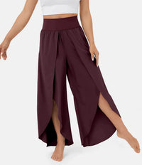 Heidi-Mode | Damen Hose Super Bequeme, Luftige und Elegante Schlaghose mit Integrierten Shorts – Weinrot