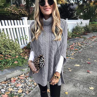 Heidi-Mode | Rollkragen Poncho mit Zopfmuster für Herbst – Grau