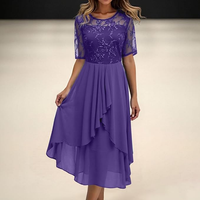 Damen 3/4 Ärmel Rundhalsausschnitt Kleid | Mini – Lila