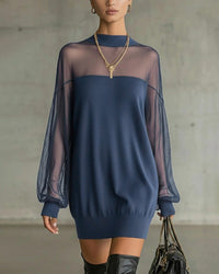 Yenaya – Minikleid aus Strick mit Laternenärmeln – Blau
