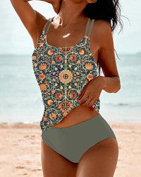 Amelie - Tankini mit Druck und Doppel Träger – Grün