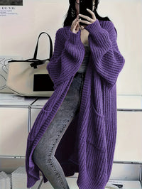 Leyennae | Grauer Strick-Cardigan mit offener Vorderseite – Dunkellila