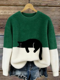 Klaisey™ - Damen-Sweatshirt mit Katzenmotiv – Grün